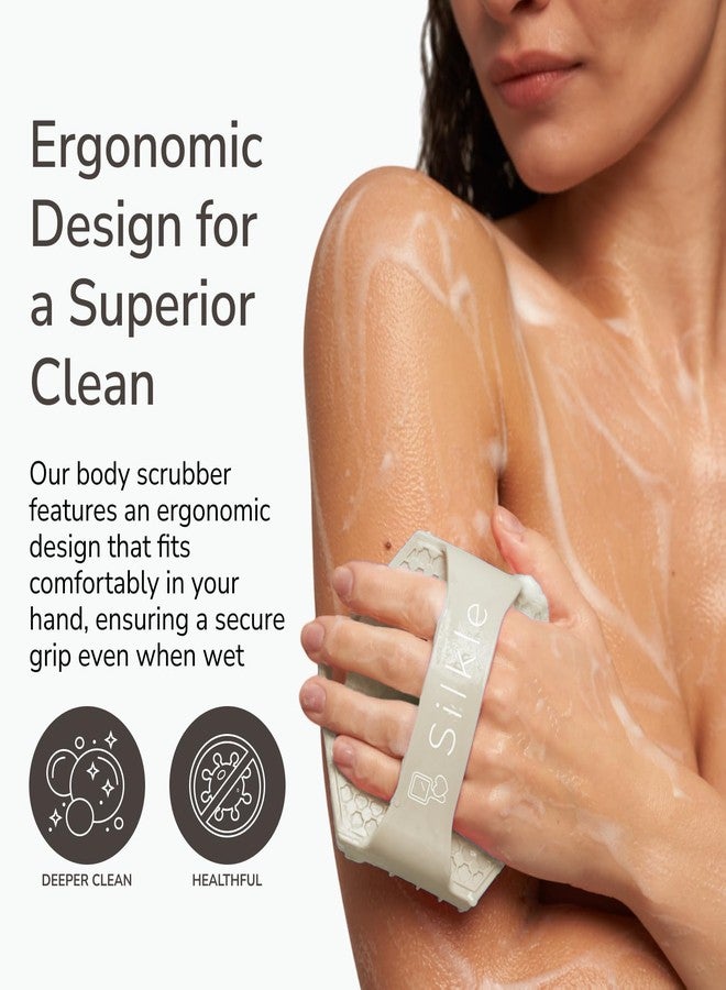 SILKLE Silicone Body Scrubber – Gentle Exfoliating Shower Scrubber for Body & Bath, Silicone Shower Brush & Loofah Alternative – Non-Slip Silicone Body Brush, Quick Dry, Hygienic - Clay - Image 2